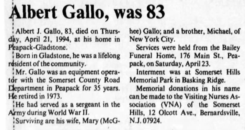 Albert Gallo, 83 Died Apr 21, 1994