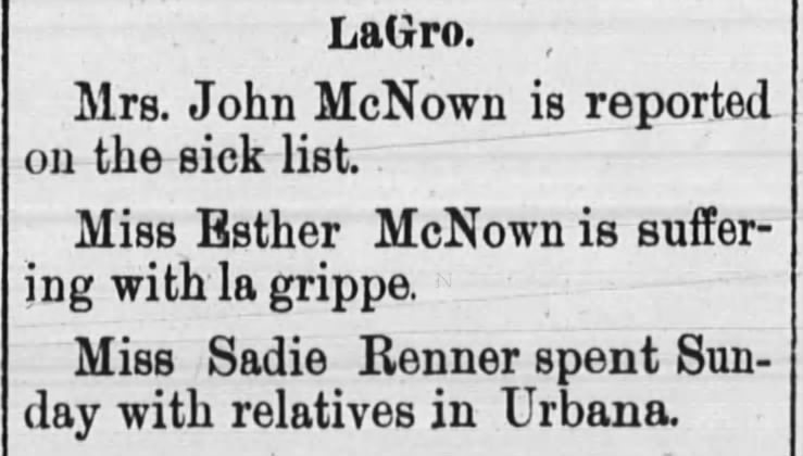 Easter McNown al grippe huntington weekly Jan 22_1892 (Huntington, IN