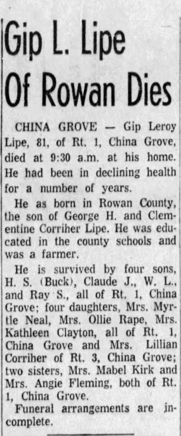 Obituary for Gip Leroy Lipe (81)