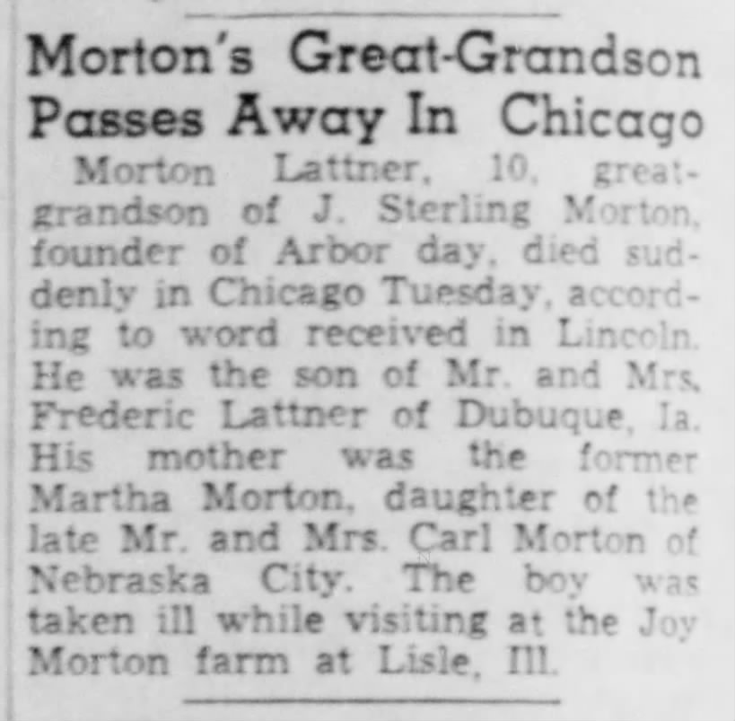 Morton Lattner died - mother Martha Lattner - daughter Carl Morton