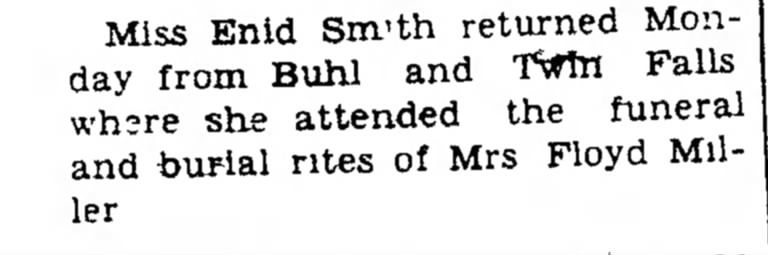 Enid Smith attended Bernice Finke Miller's funeral and burial