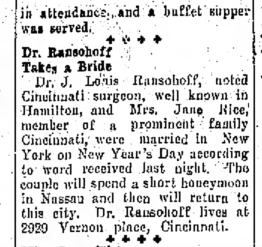 Ransohoff, J. Louis wedding--The Journal News (Hamilton) 2 Jan 1929