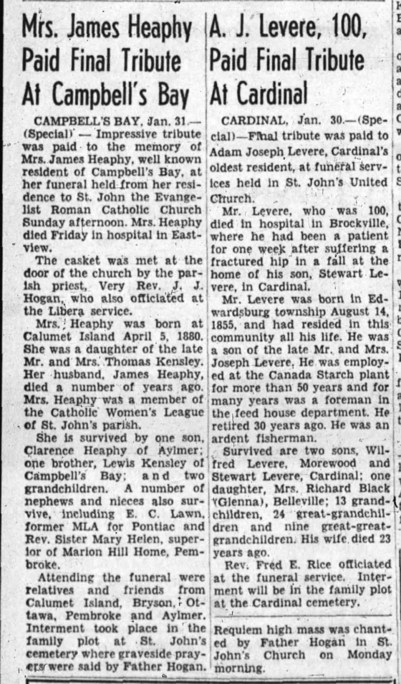 Mrs. Thomas Kensley Heaphy - wife of James Heaphy - Thomas Heaphy January 31, 1956
