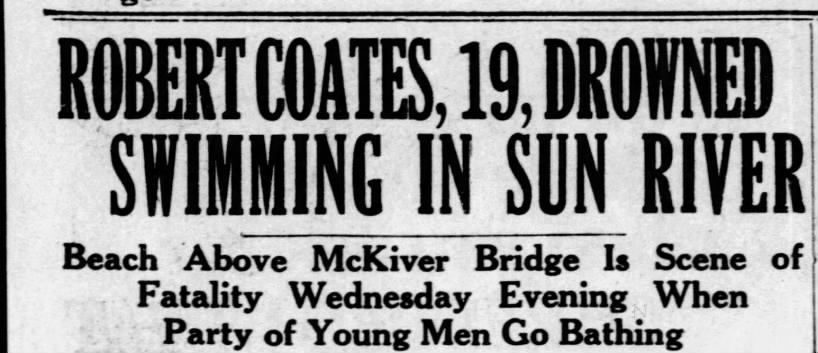 "Robert Coates, 19, Drowned Swimming in Sun River"