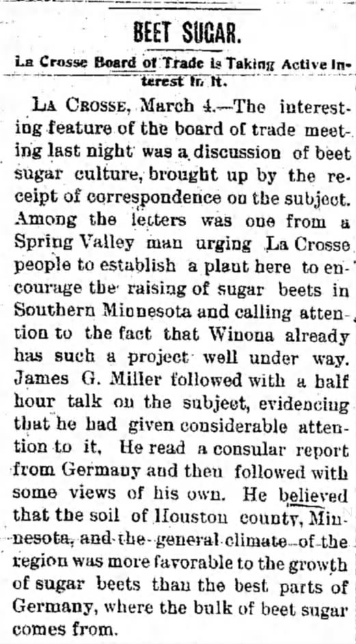 1897: Board of Trade Shows Interest in Beet Sugar
