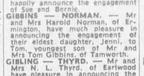 Gibbins-norman engagement 21 oct 1972