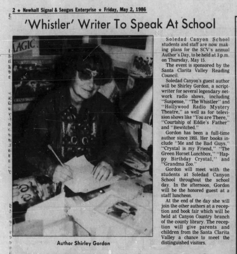 'Whistler' Writer to Speak at School