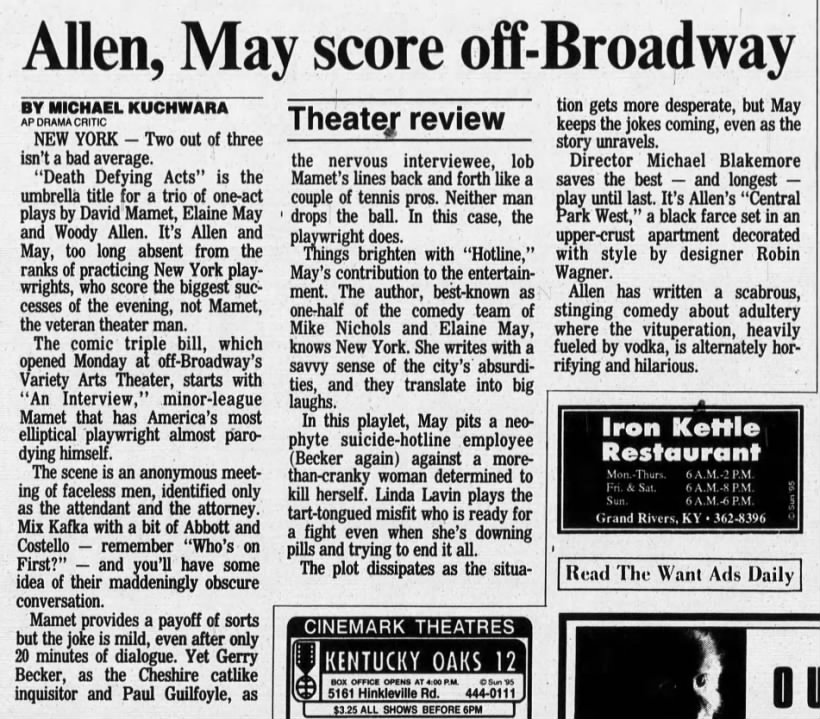 Theatre Review: Allen, May Score Off-Broadway