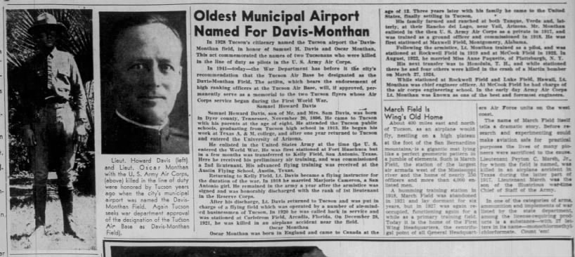 Oldest Municipal Airport Named for Davis-Monthan