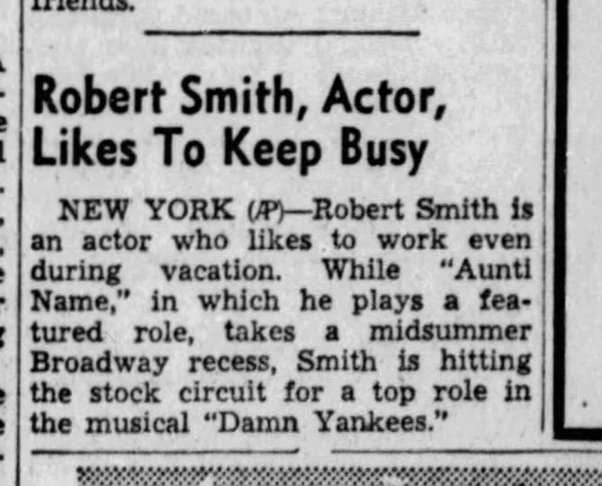 Robert Smith, Actor, Likes to Keep Busy