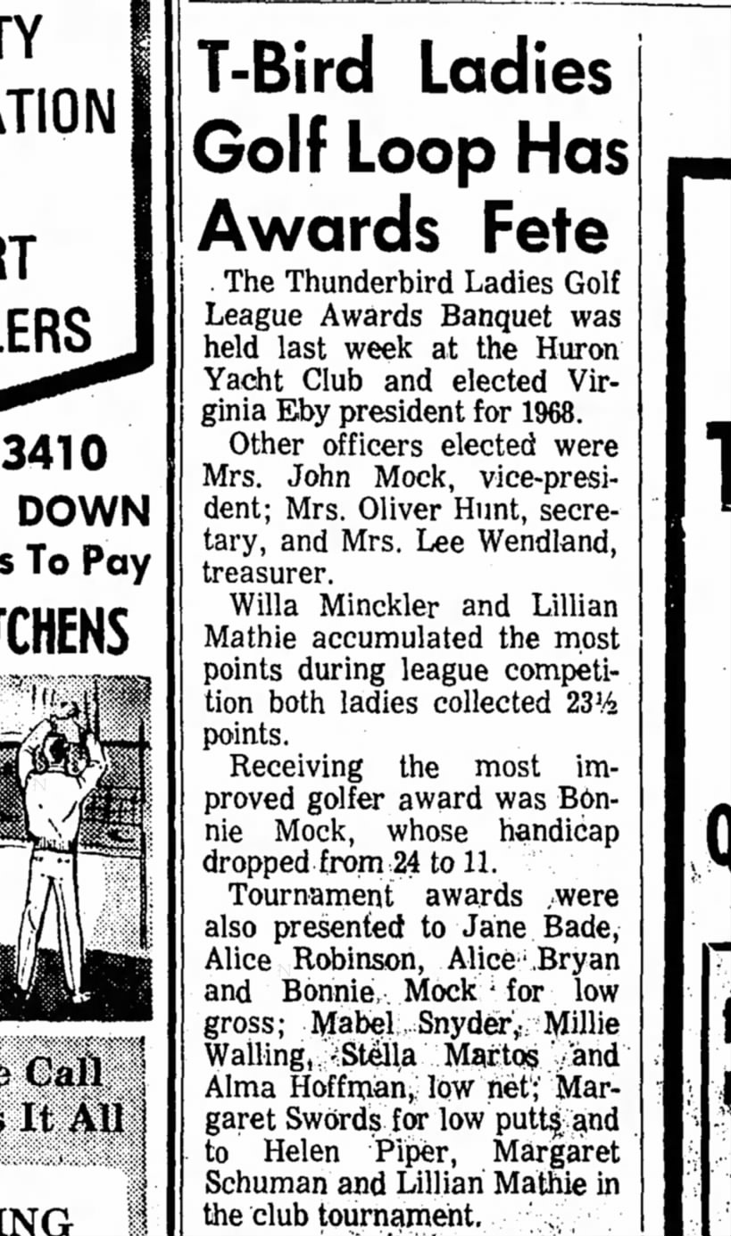 Grandma Snyder won a golfing tournament award; 11 October 1967, The Sandusky Register