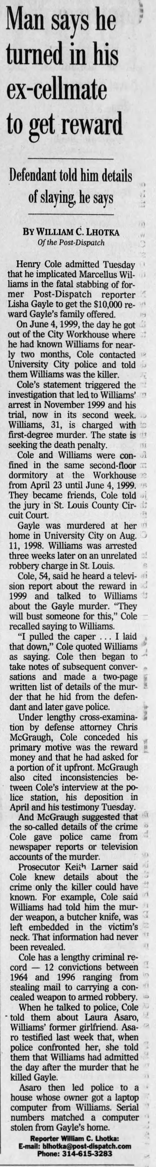 Lisha Gayle's murderer turned in by Cellmate to get reward of $10,000 dollars.