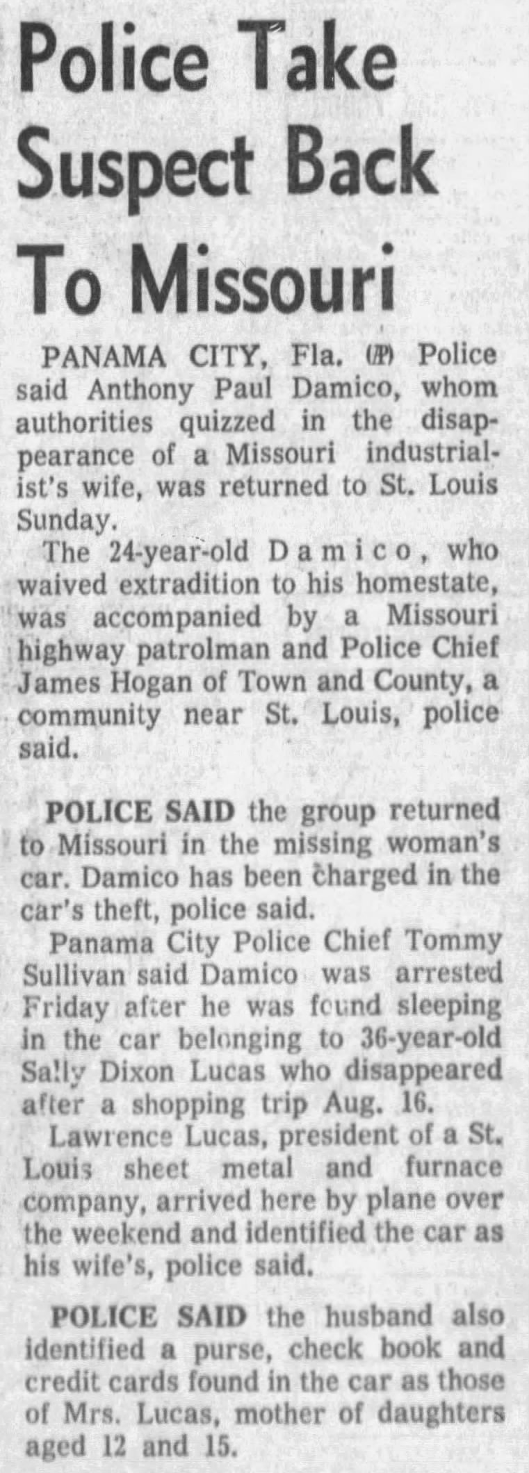 Police Take Anthony Paul Damico back to St. Louis, Missouri