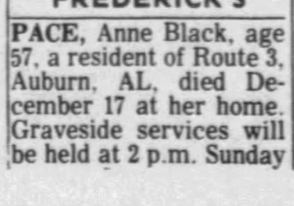 Anne Winogene Black obituary part1, The Advertiser (AL) 19 Dec 1982, pg 76