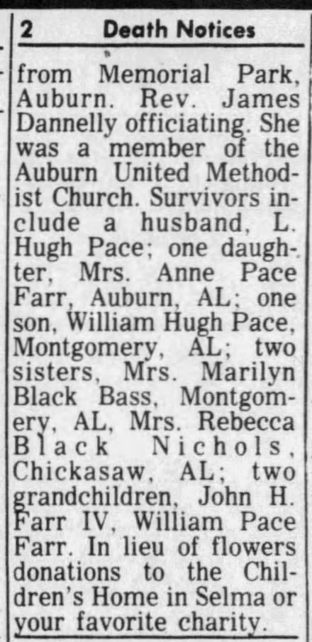 Anne Winogene Black obituary part 2, The Advertiser (AL) 19 Dec 1982, pg 76
