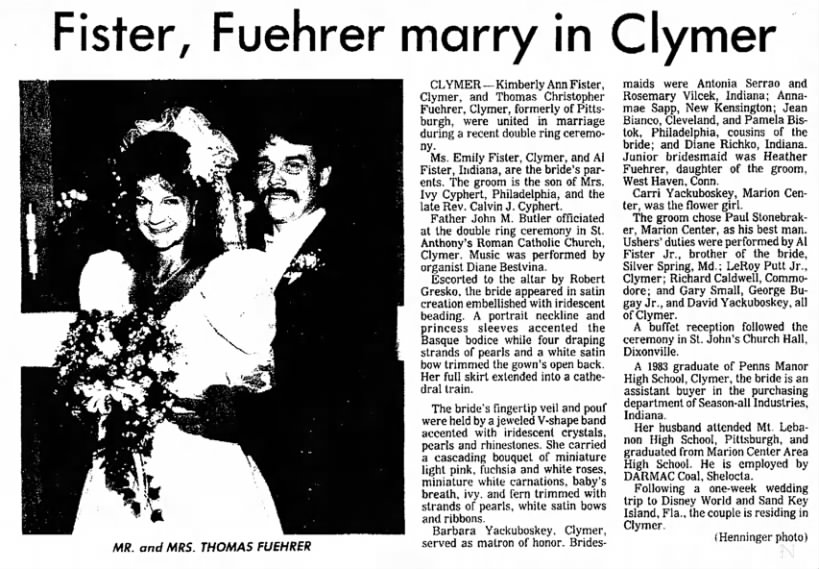 Fister-Fuehrer Marry in Clymer