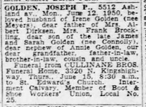 Joseph P. Golden obit