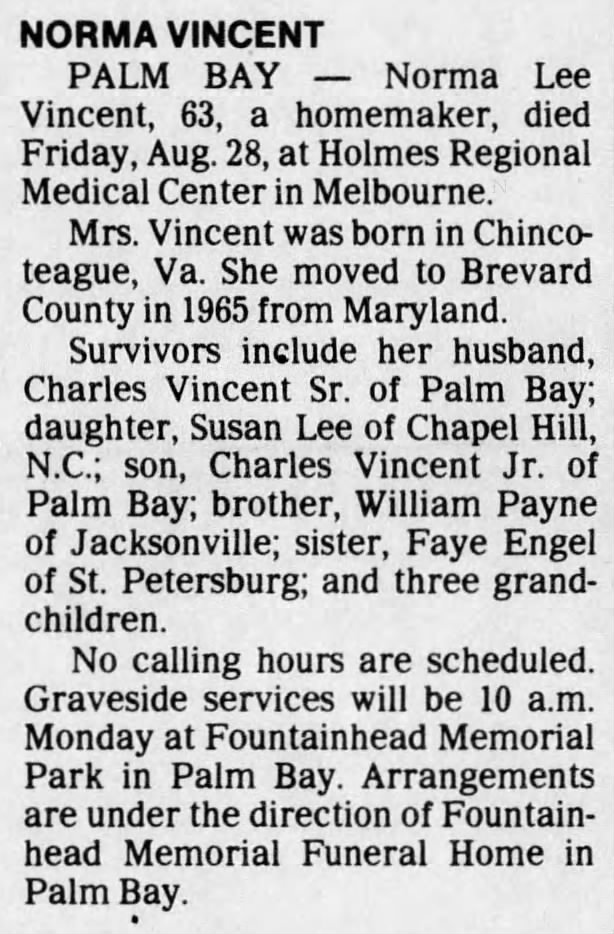 Vincent, Norma (1929-1992) Obituary