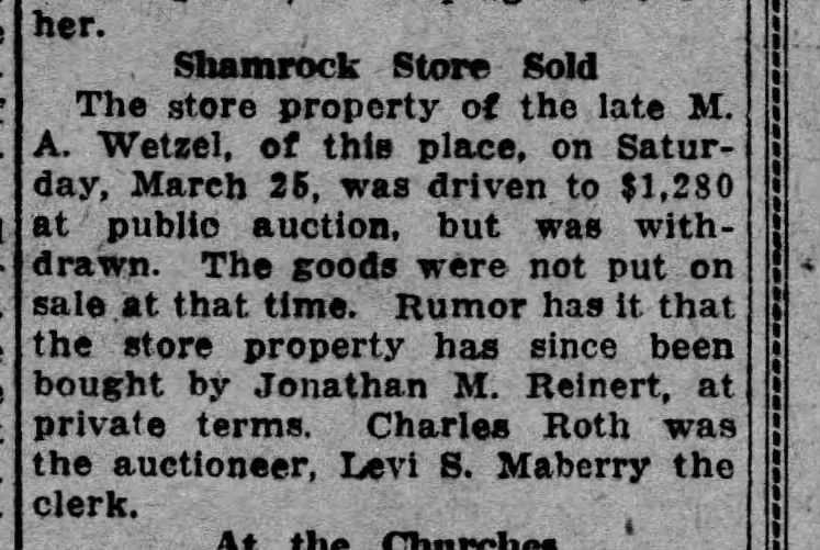 Shamrock Store, 30 march 1916