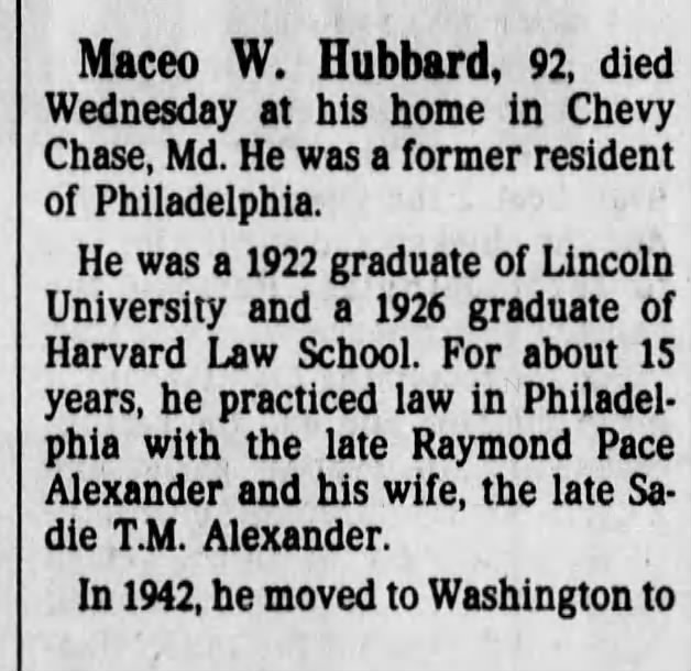 Obituary for Maceo W. Hubbard (Aged 92)