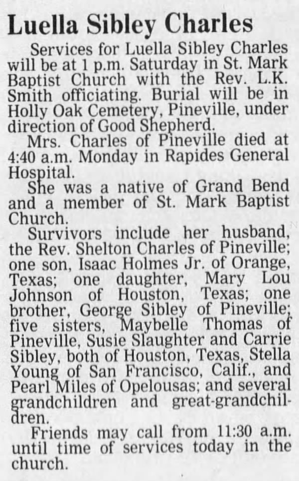 Luella Sibley Charles Obituary May 1992