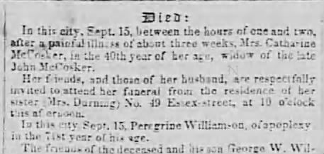 1841 - Peregrine Williamson death notice, of apoplexy