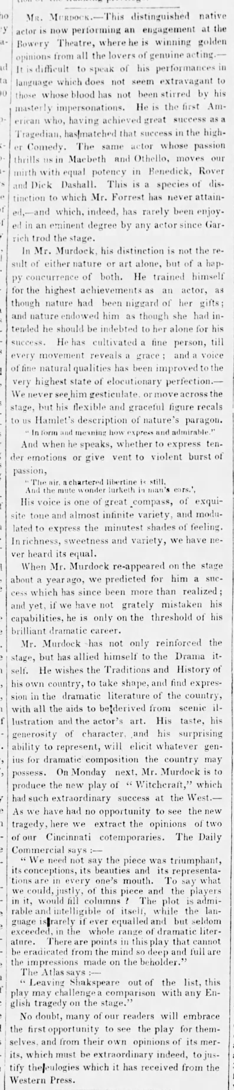 Feature on Murdoch, Brooklyn Evening Star, 19 May 1847