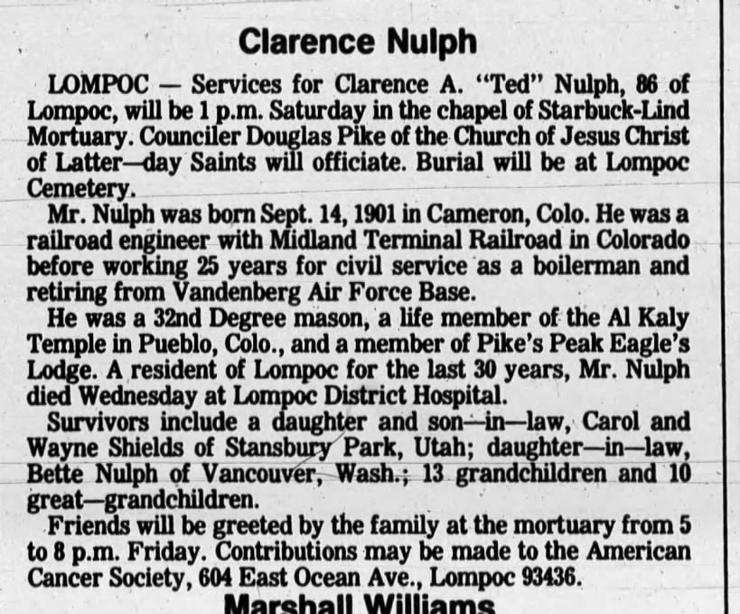 Obituary for Clarence A. Nulph (Aged 86)