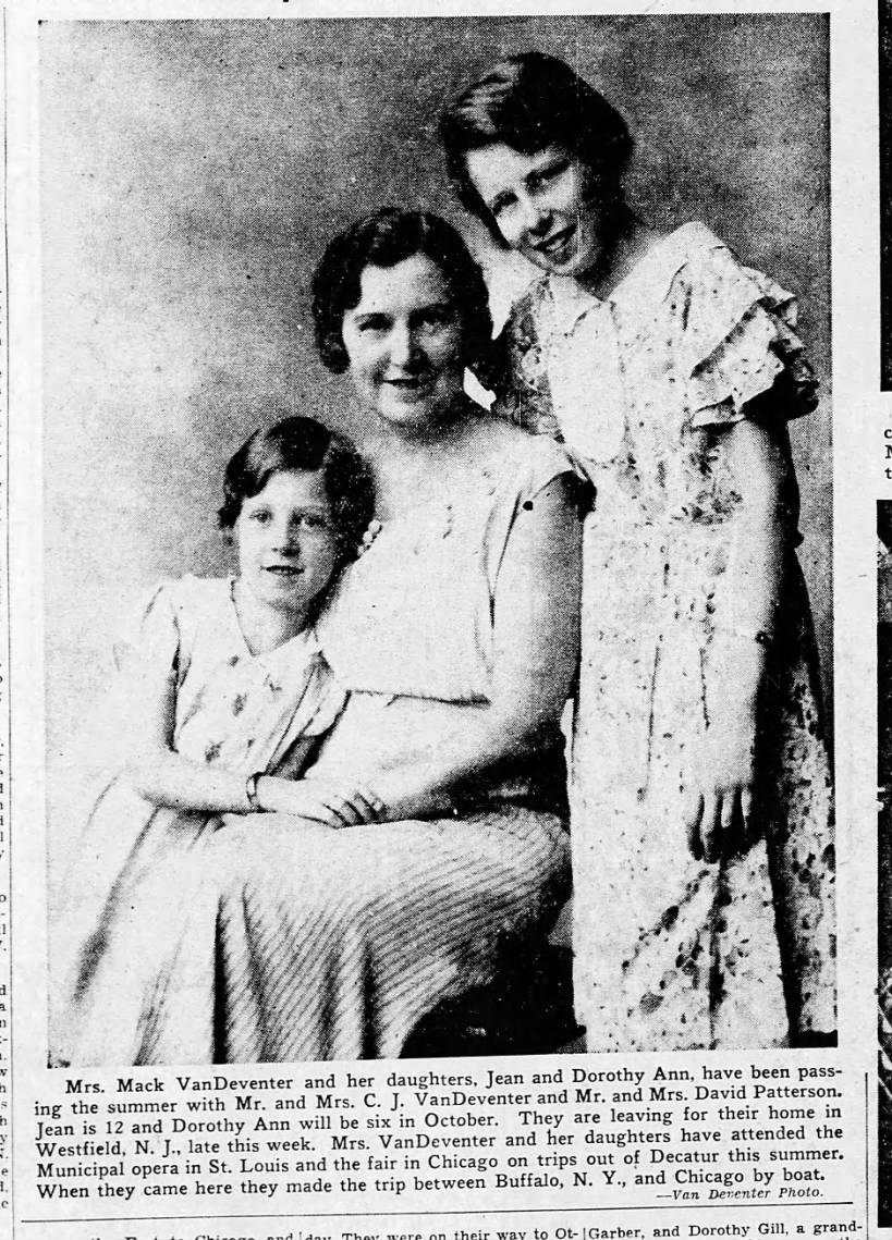 Mrs. Mack VanDeventer and her daughters, Jean and Dorothy Ann