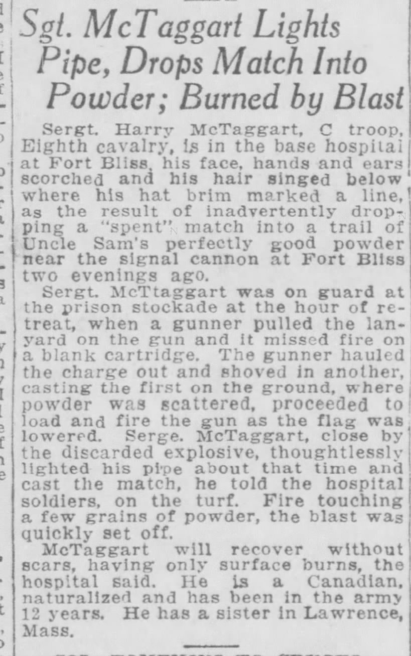 McTaggart, Sgt. Harry , El Paso Herald(El Paso, TX) 29 Sept 1917, p 4