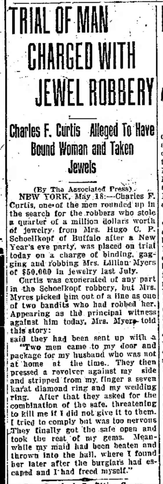 Charles F Curtis | Trail of Man Charged with Jewel Robbery