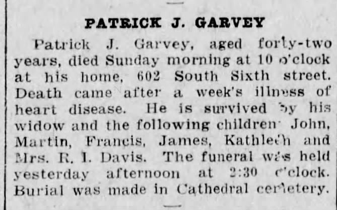 Patrick J Garvey obituary
