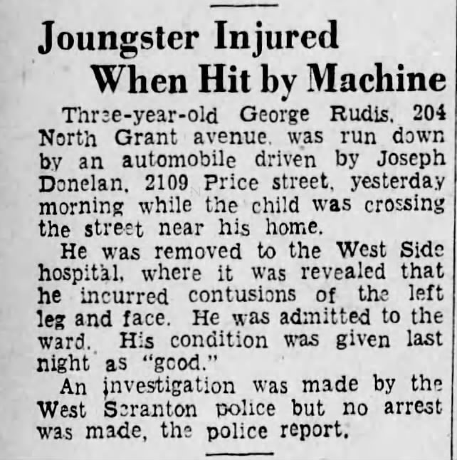 Joungster Injured When Hit By Machne. George Rudis hit by Joseph Donelan