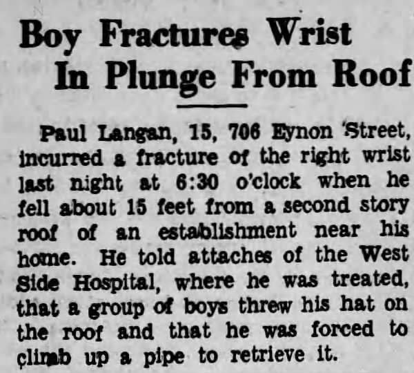 Boy Fractures Wrist In Plunge From Roof