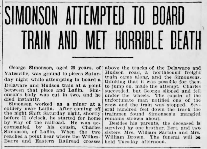 Simonson Attempted to Board Train Met Horrible Death