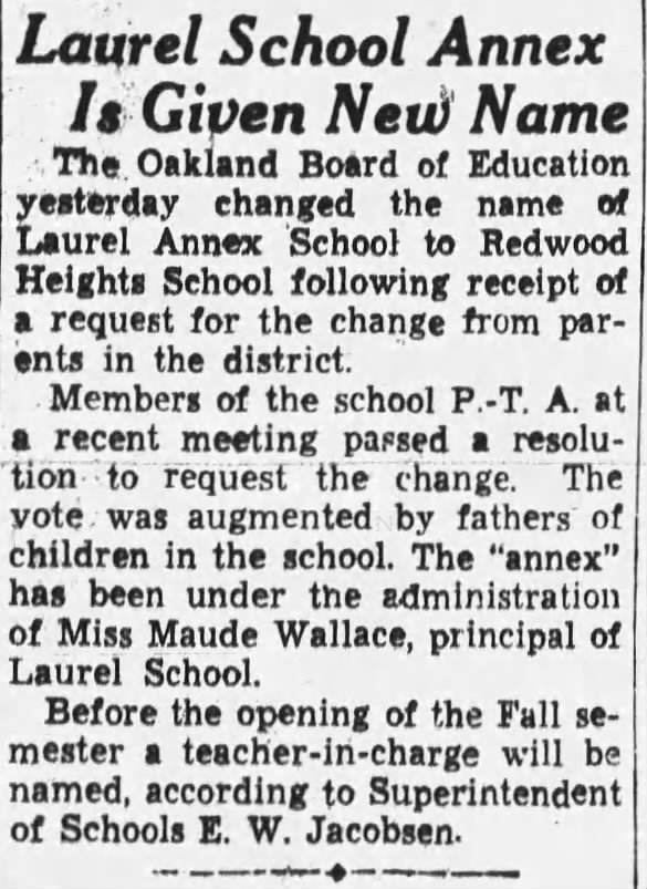 Laurel Annex becomes Redwood Heights June 12, 1935