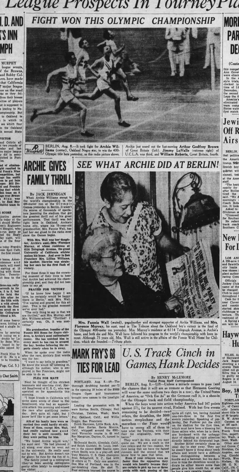 See What Archie Did at Berlin - Oakland Tribune August 8, 1936- Fannie Wall