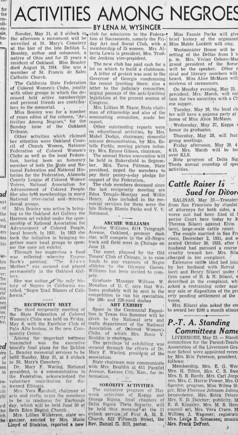 Memorial to be Held - Oakland Tribune May 24, 1936