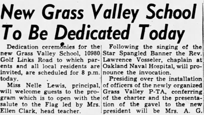 New Grass Valley School To Be Dedicated Today - Dec 11, 1953
