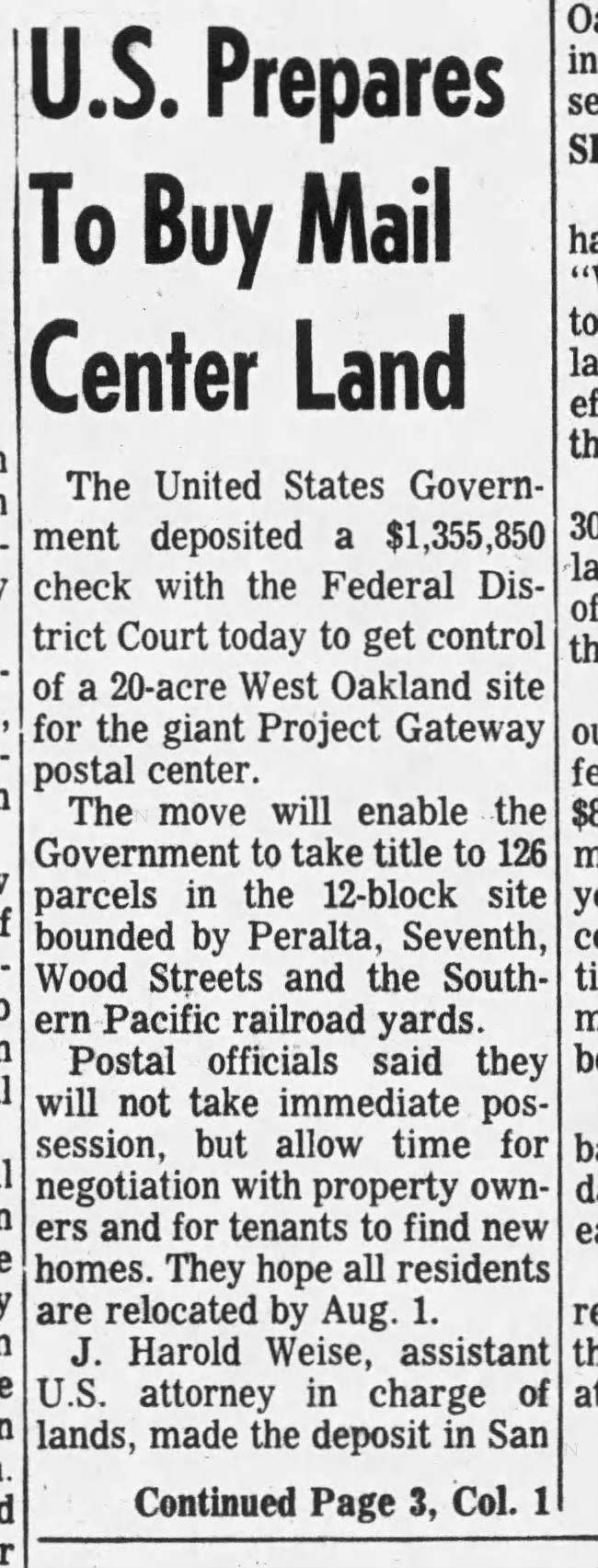 US to Buy Mail Center Land Apr 28 1960