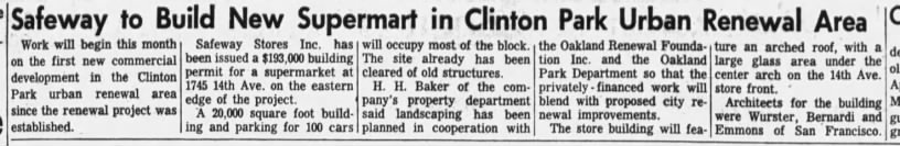 New Safeway for Clinton Park - Oakland Tribune April 3, 1960
