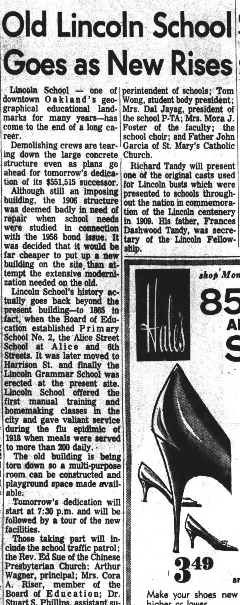 Old Lincoln School Goes and New Rises - Oakland Tribune Apr 16, 1961