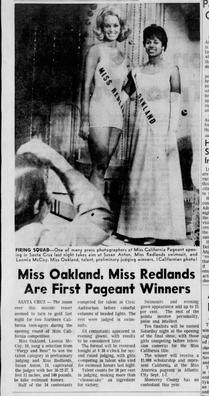 Miss Oakland win Talent Contest at Miss California 1969 McCoy