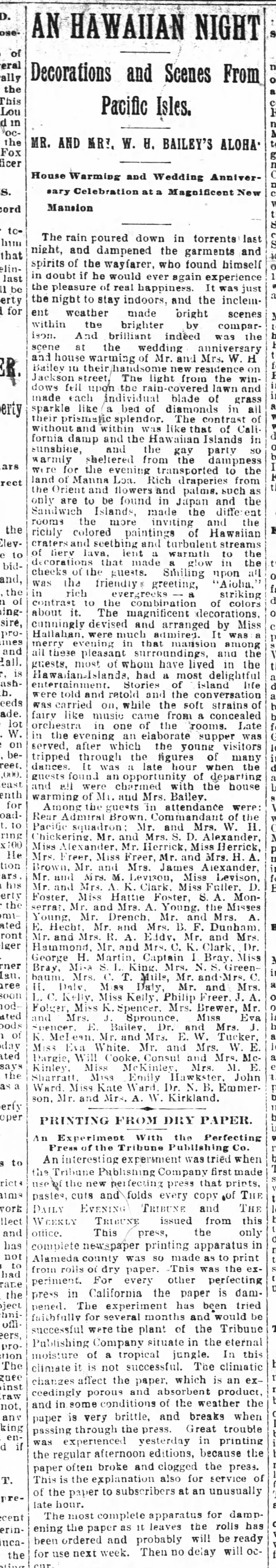 A Hawaiian Night - Oakland Tribune December 30, 1890