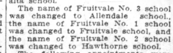 Fruitvale School name changes - Aug 26 1913