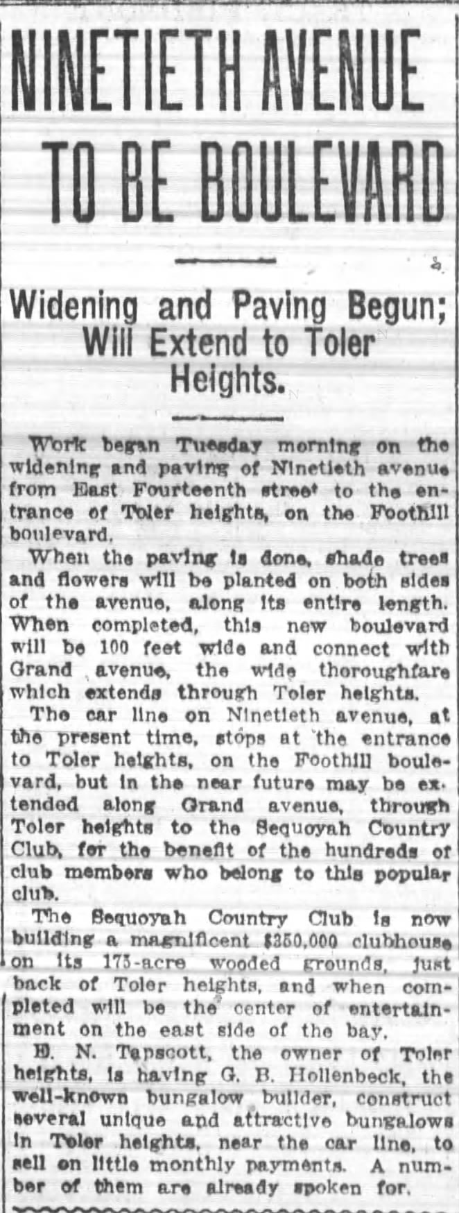 Ninetieth Avenue to Be Boulevard - Toler Heights - Jul 12, 1914
