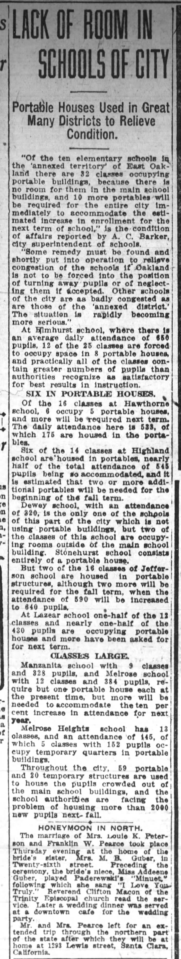 Lack of Room in Schools of City - Apr 16, 1916.