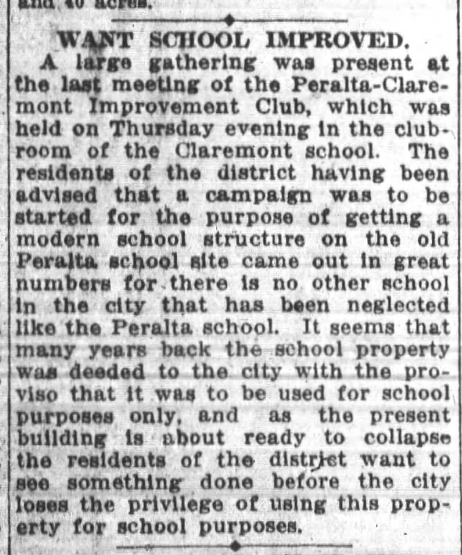 Want School Improved - Peralta - Oct 03 1914
