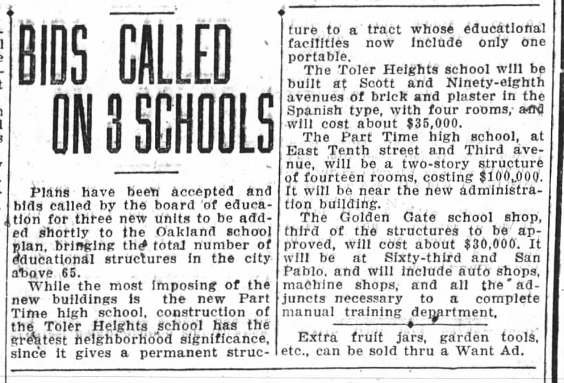 Bid for Toler Heights School - Apr 21, 1927