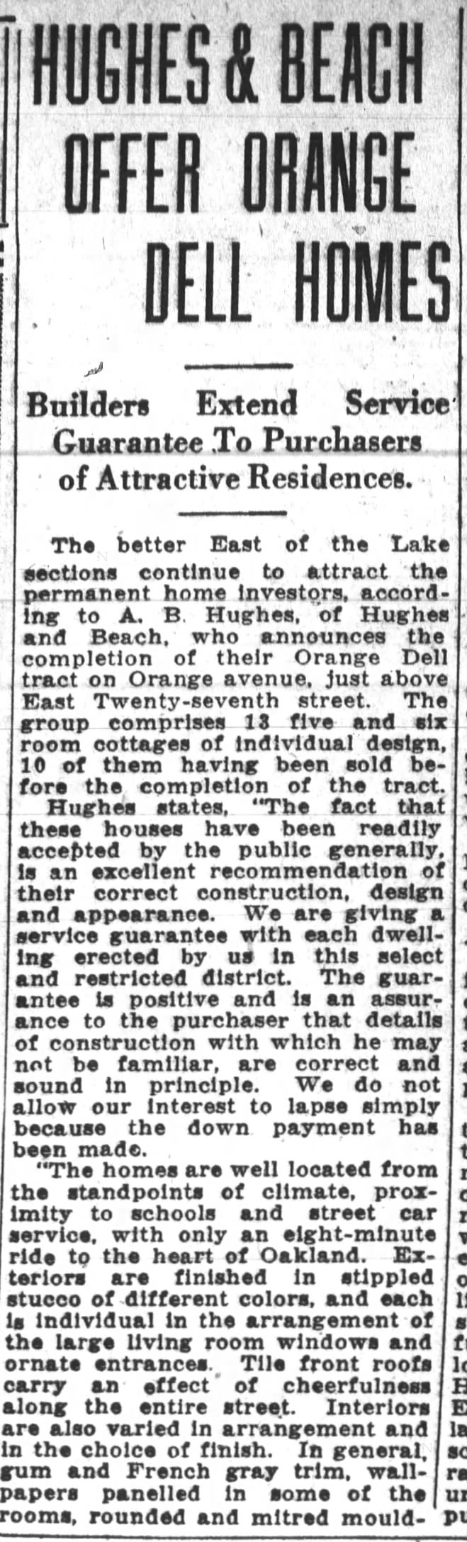 Hughes & Beach offer Orange Dell Homes Feb 25, 1926